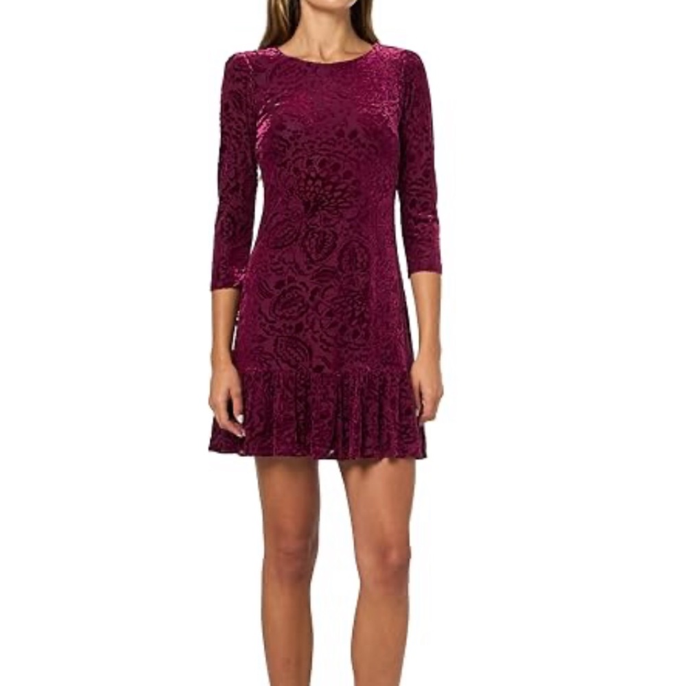 Vince Camuto Velvet Purple Embroidered tiered Dress 10